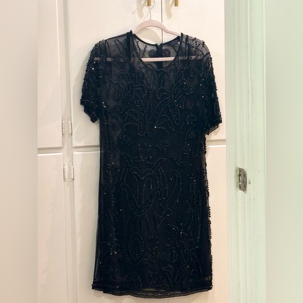 All Saints Black Beaded Midi Dress